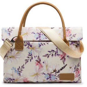 Laptop Tote bag Cream - Waterproof Floral Canvas laptop bag - Fits up to 15" Laptop